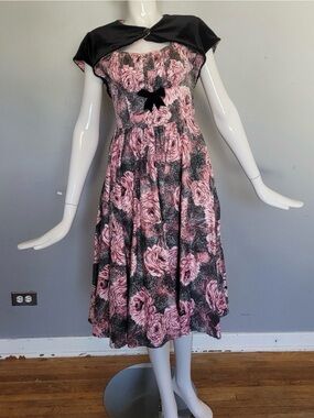 Pinup Couture Evelyn Dress With Matching Bolero In Pink Roses, VGUC, Size S